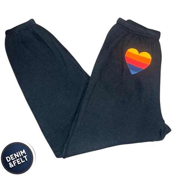 Aviator Nation Women’s RAINBOW HEART STITCH SWEATPANTS - CHARCOAL | NEW/NWOT♥️ - Picture 6 of 13